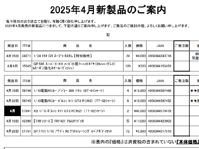 4月の新製品