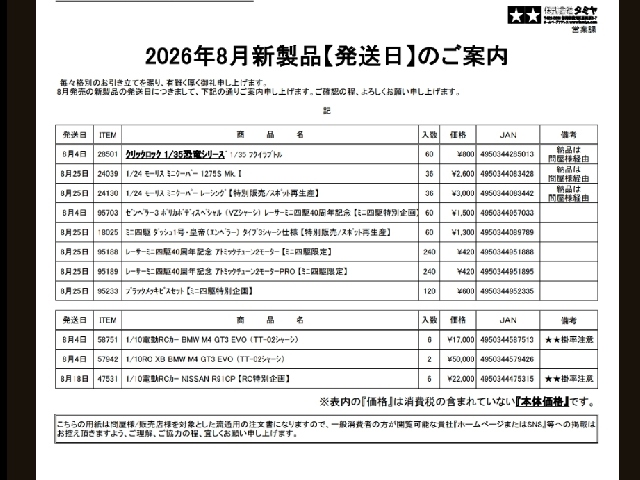 8月の新製品